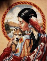 Индейская девушка с волчонком