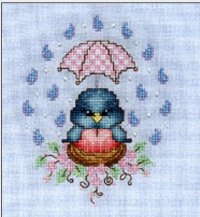 Синяя птичка под дождём