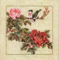 Схема вышивки крестом: Птички на розовых цветах