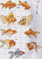 Схема вышивки крестом: Золотые рыбки разного окраса