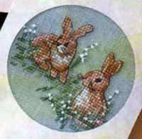 Схема вышивки крестом: Пара кроликов с цветами