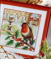 Схема вышивки крестом: Птичка на ветке с ягодами