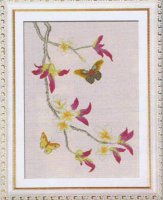 Схема вышивки крестом: Веточка с цветами и бабочки