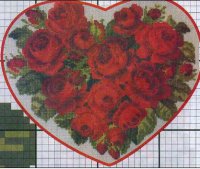Схема вышивки крестом: Большое сердце с красными розами