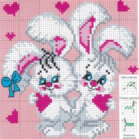 Схема вышивки крестом: Влюбленные крольчата