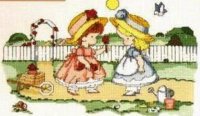 Схема вышивки крестом: Две девочки в саду