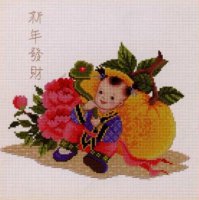 Схема вышивки крестом: Мальчик с цветами и тыквой
