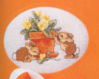 Схема вышивки крестом: Кролики с цветами
