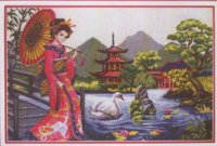 Схема вышивки крестом: Пейзаж с китайской девушкой