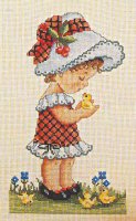 Схема вышивки крестом: Маленькая девочка с цыплятами