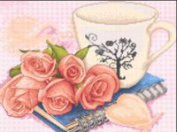 Схема вышивки крестом: Розы и чашка