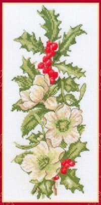 Схема вышивки крестом: Зеленый куст с цветами