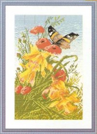 Схема вышивки крестом: Бабочка и цветы