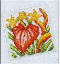 Схема вышивки крестом: Красный цветок открытка
