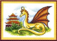 Схема вышивки крестом: Желтый дракон лежит на зеленой траве