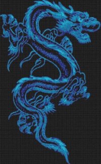 Схема вышивки крестом: Синий дракон на черном фоне