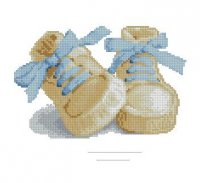 Схема вышивки крестом: Метрика для мальчика, ботиночки с голубыми шнурками