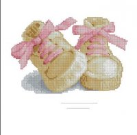 Схема вышивки крестом: Метрика для девочки, пинетки с розовыми шнурками