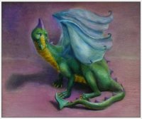 Зеленый дракон с голубыми крыльями