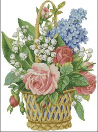 Схема вышивки крестом: Плетёная корзинка с цветами