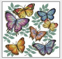 Разноцветные бабочки на фоне веток