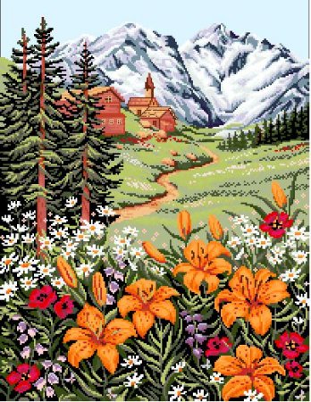 Схема вышивки крестом: Лилии в горах