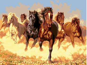 Схема вышивки крестом: Бегущие по пустыне лошади