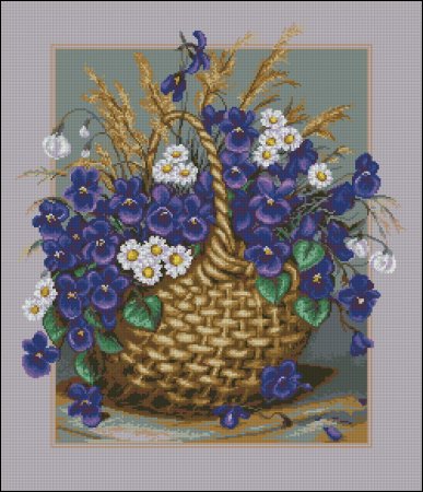 Схема вышивки крестом: Полевые цветы в корзине