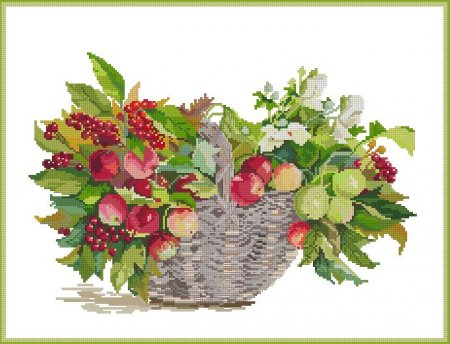 Схема вышивки крестом: Ягоды и фрукты в корзине