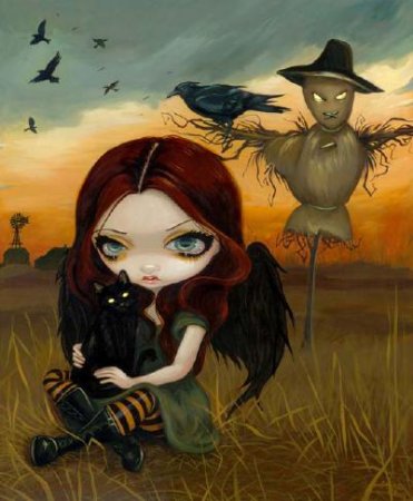 Маленькая ведьмочка в поле с котом