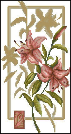 Схема вышивки крестом: Розовые лилии вариант 2