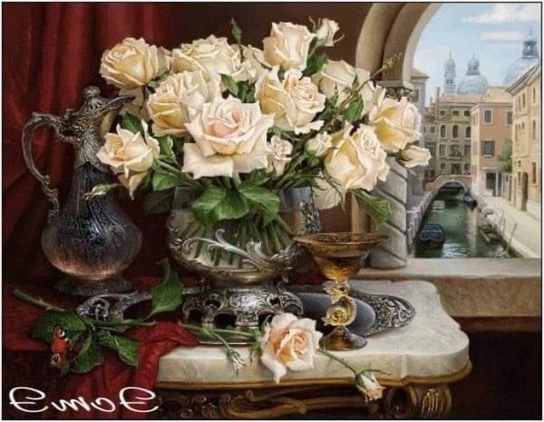 Венецианский натюрморт с белыми розами