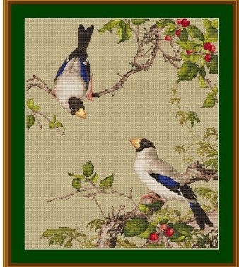 Птицы на ветках вишни