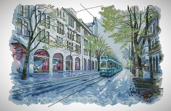 Трамвай, едущий по улице