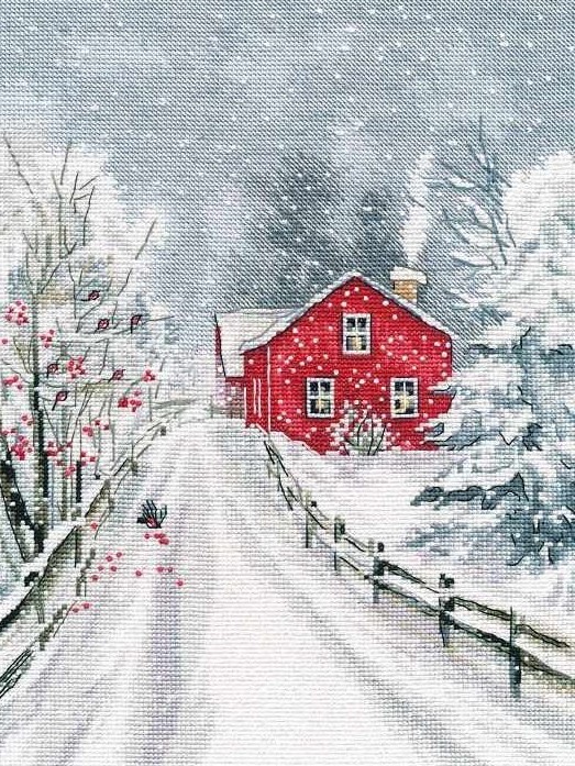 Зимняя дорога и красный дом