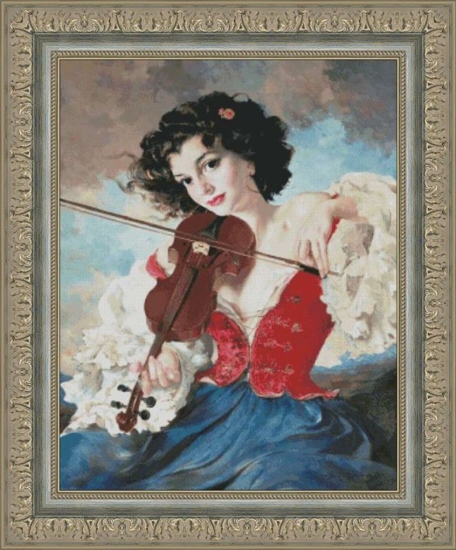 Схема вышивки крестом: Черноволосая девушка со скрипкой