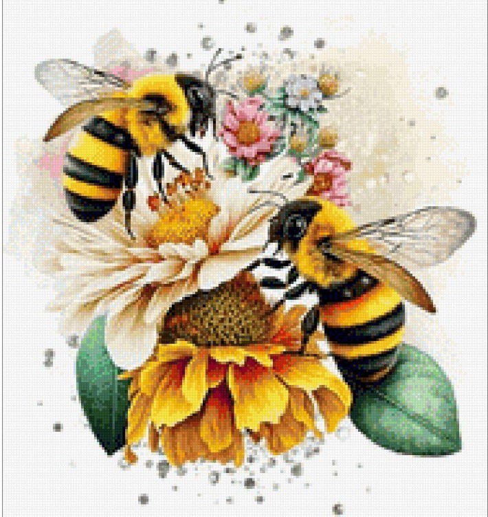 Схема вышивки крестом: Пчёлы и цветок