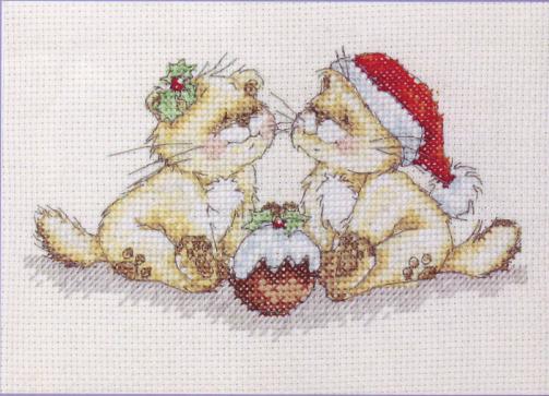 Схема вышивки крестом: Кошки и рождественский пудинг