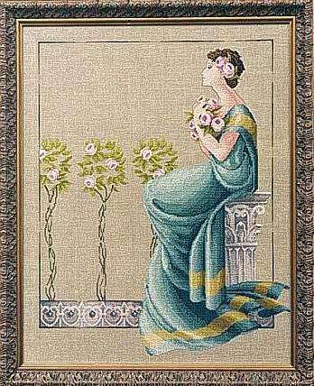 Схема вышивки крестом: Дама в голубом платье с розами